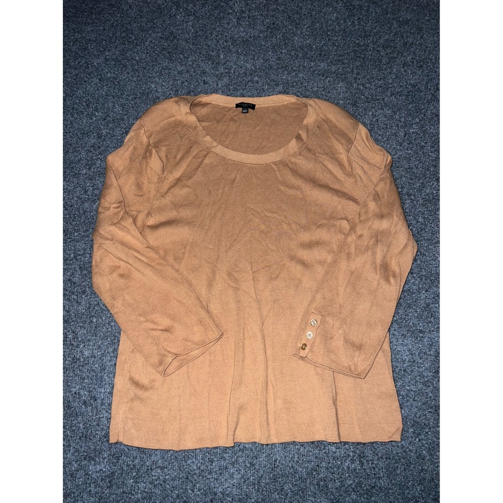Talbots Petite XL Tan Brown Knit Top Button Cuff Long Sleeve Sweater